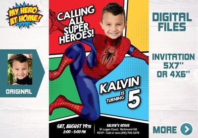 Spiderman Invitation template, Spiderman Party Invitation with photo, Spiderman template invitation, Spiderman Favor tags. 676