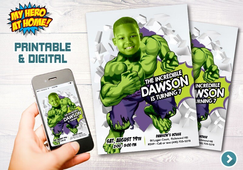Hulk Invitation template, Hulk Invitation with photo, Custom Hulk Invite, Hulk party invitation, Hulk template Invitation. 683