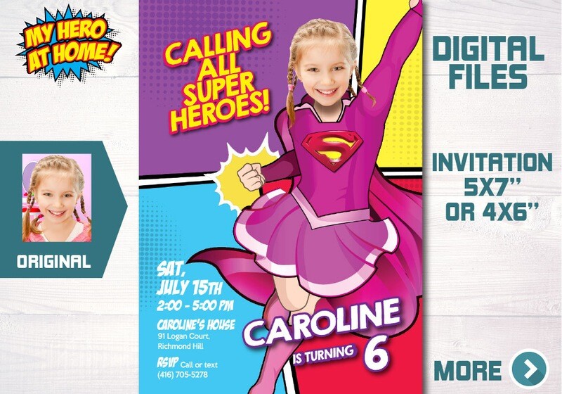 Pink Supergirl photo invitation, Pink Supergirl template, Pink Supergirl party decor, Supergirl Pink Party Invitation, Supergirl Birthday Invitation. 688