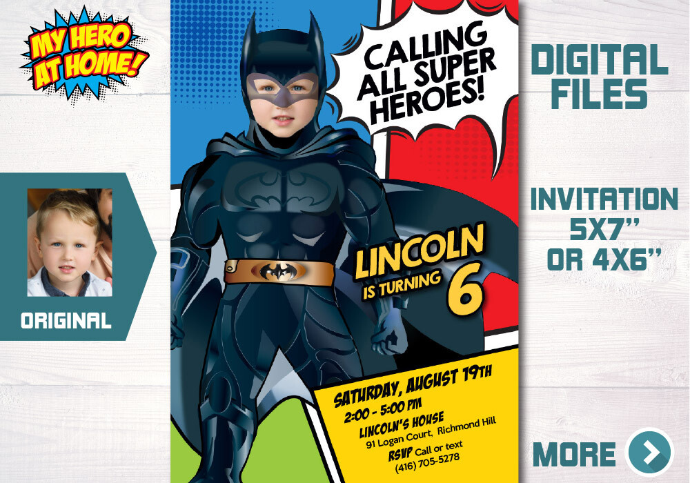 Batman Birthday Invitation. Batman theme Party. Batman Digital Invitation. Batman Thank You card. 689