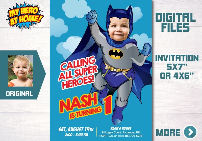 Baby Batman Invitation with photo, Baby Batman Party Invitation, Batman 1st Birthday, Batman 1st party invitation. 694