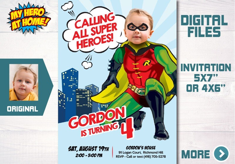 Robin template with photo, Robin photo invitation, Robin themed birthday, Robin Birthday, Robin digital. 695