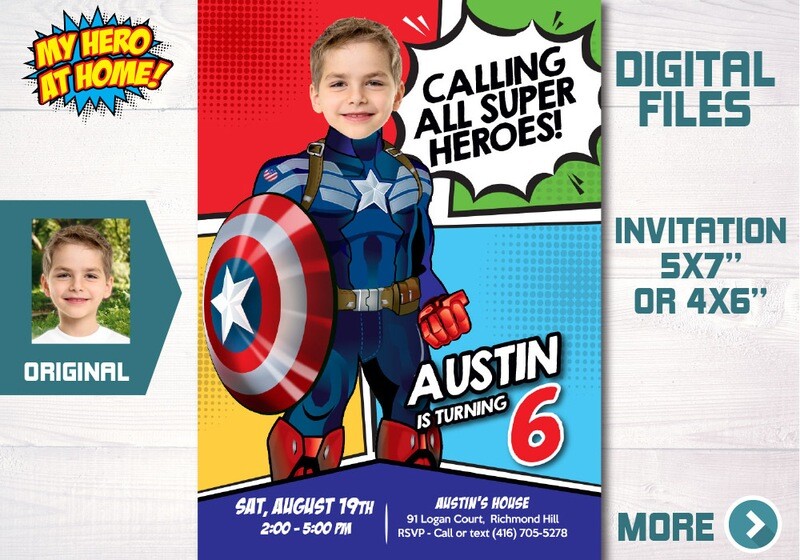 Capt America invitation, Capt America Invitation with photo, Capt America Party Invite, Captain America party decor, Capt America bday. 700