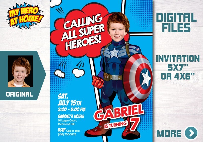 Captain America template, Captain America Invitation with photo, Captain America Party, Captain America Invite. 696