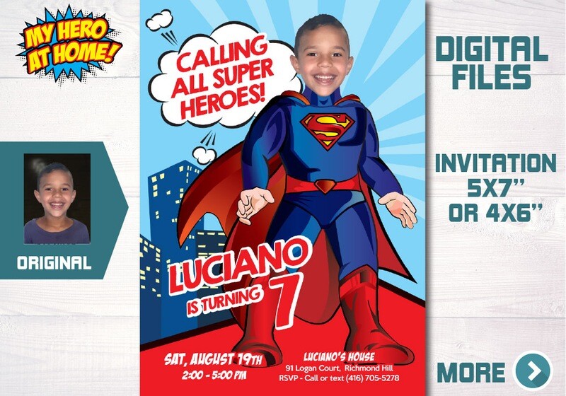 Superman Invitation with photo, Custom Superman party Invitation, Superman photo Invitation, Superman theme party. 704
