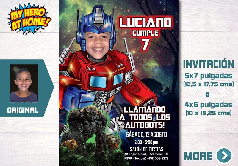 Invitación personalizada de Optimus Prime con foto, Optimus Prime digital, Invitación tema Transformers, Invitación de Transformers. 665SP