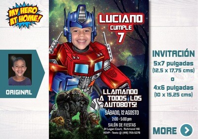 Invitación personalizada de Optimus Prime con foto, Optimus Prime digital, Invitación tema Transformers, Invitación de Transformers. 665SP