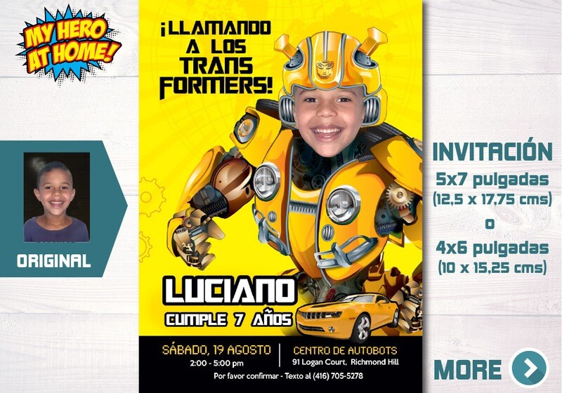 Invitacion personalizada de Bumblebee con foto, Bumblebee digital, Invitacion tema Autobots, Invitacion de Bumblebee. 705SP