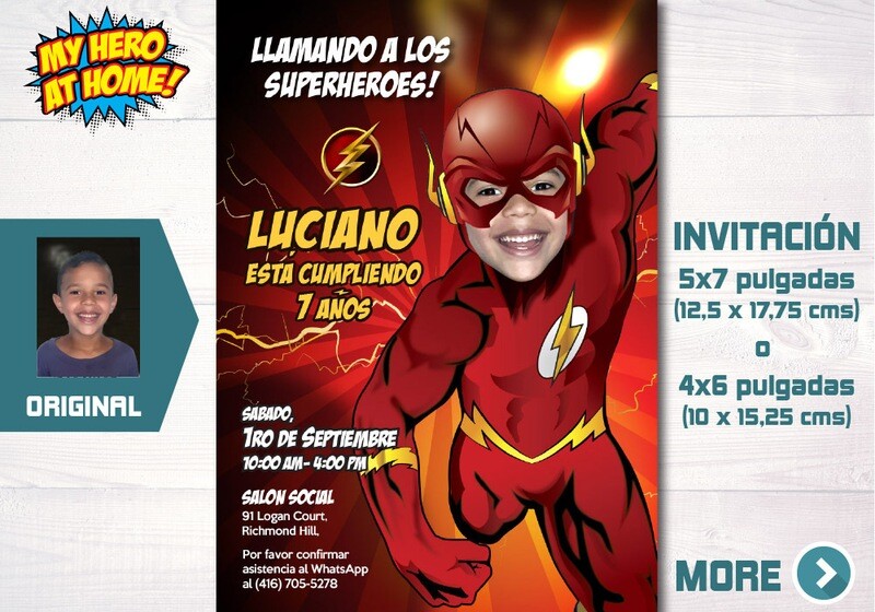 Invitación personalizada de Flash con foto, Invita digital Flash, Invitación tema Flash, Invitación de Flash. 149SP