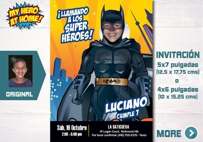 Invitacion personalizada de Batman con foto, Invita digital Batman, Invitacion tema Batman, Invitacion de Batman. 215BSP