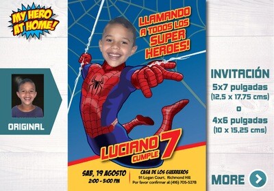 Invitacion personalizada de Spiderman con foto, Invita digital Spiderman, Invitacion tema Spiderman, Invitacion de Spiderman. 675SP