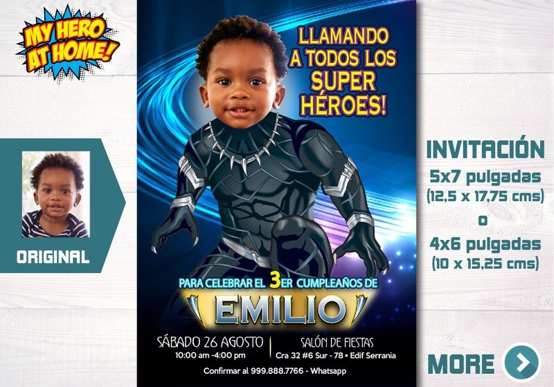 Invitación personalizada de Black Panther con foto, Invitacion Pantera Negra, Invitación tema Black Panther, Invita digital Black Panther. 161SP