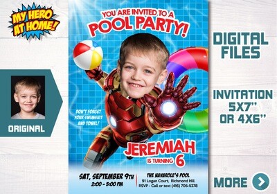 Iron Man Pool Party template Invitation, Ironman photo Invitation, Pool Party Ironman template, Ironman invite Pool Party. 709