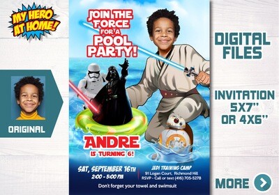 Star Wars Pool Party Invitation, Jedi Pool Party invitation, Star Wars splash party, Star Wars Water slide party, Jedi thank you, Jedi favor tags. 722