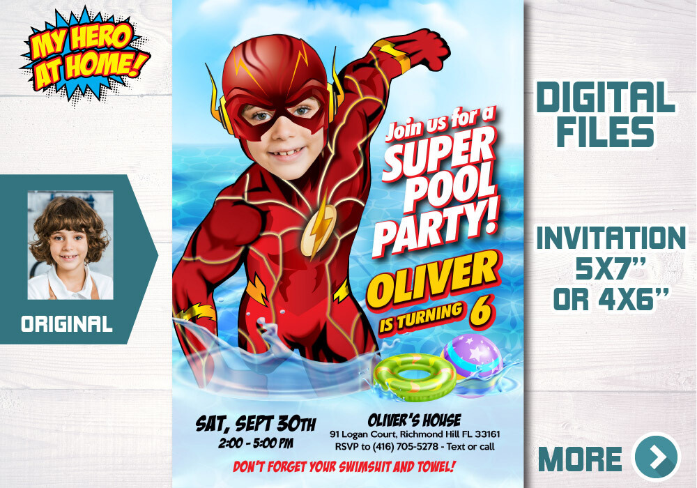 Flash Pool Party template, Flash Waterslide invitation, Flash Splash template, Flash thank you tags. 727