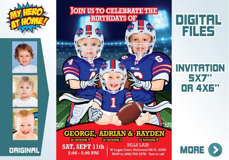 3 Siblings Football party Invitation, Joint Football Birthday, Football Siblings Birthday, 3 kids Football invitation, Football theme party. 734