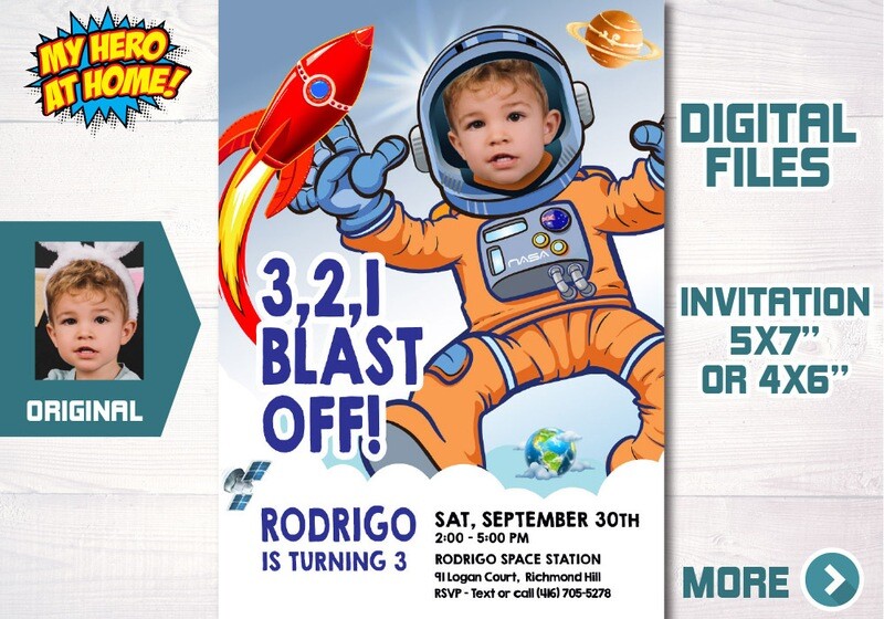 Astronaut photo Invitation template, Astronaut party invite, Outer Space digital invite, Outer Space theme party, Astronaut favors. 736