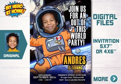 Astronaut Invitation template with photo, Astronaut party template, Outer Space party, Outer Space invitation, Astronaut favor tags. 735