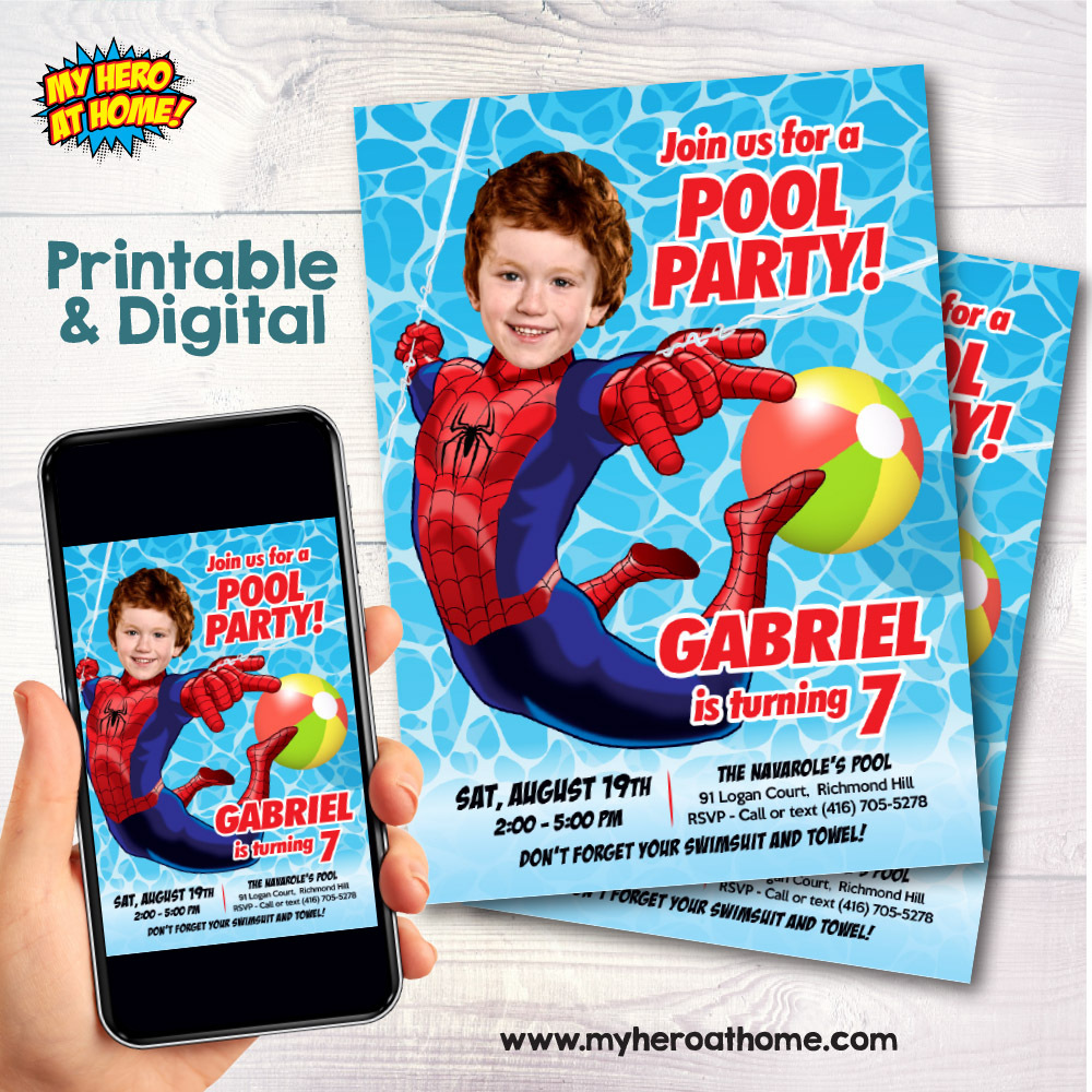 Spiderman pool party template. Spider-man pool party invitation.  Spiderverse pool