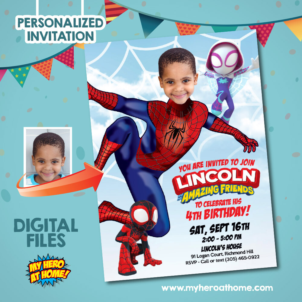 Spidey and his amazing friends template with photo, Spidey template, Spidey birthday template, Amazing friends birthday template. 741