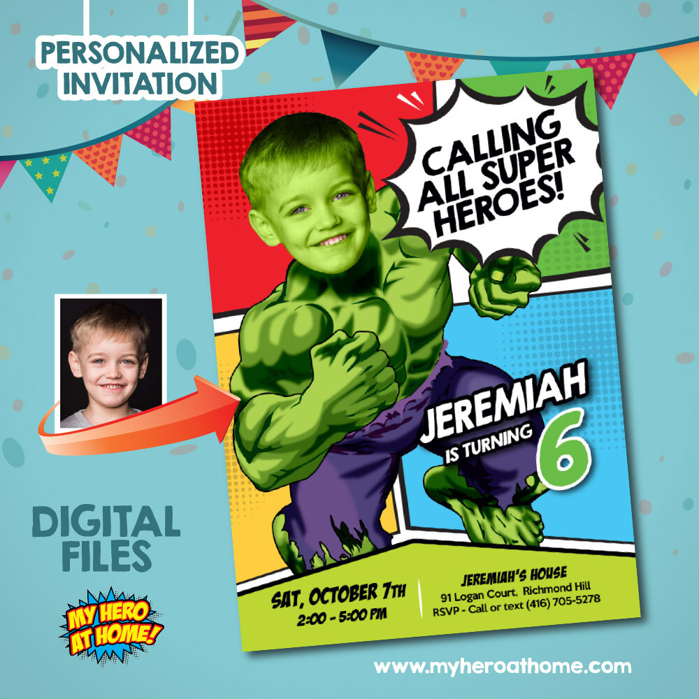 Hulk Birthday template. Hulk Digital template. Custom Hulk Theme Party. Hulk Photo Invitation. Hulk Invitation. 682