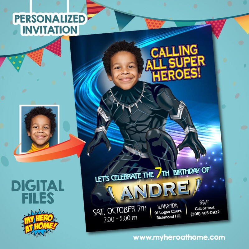 Black Panther Invitation, Black Panther photo invitation, Black Panther Thank You. 161