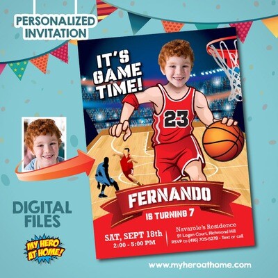 Basketball invitation with photo, Basketball Party Invitation, Basketball theme party, Basketball Thank you, Basketball digital. 742