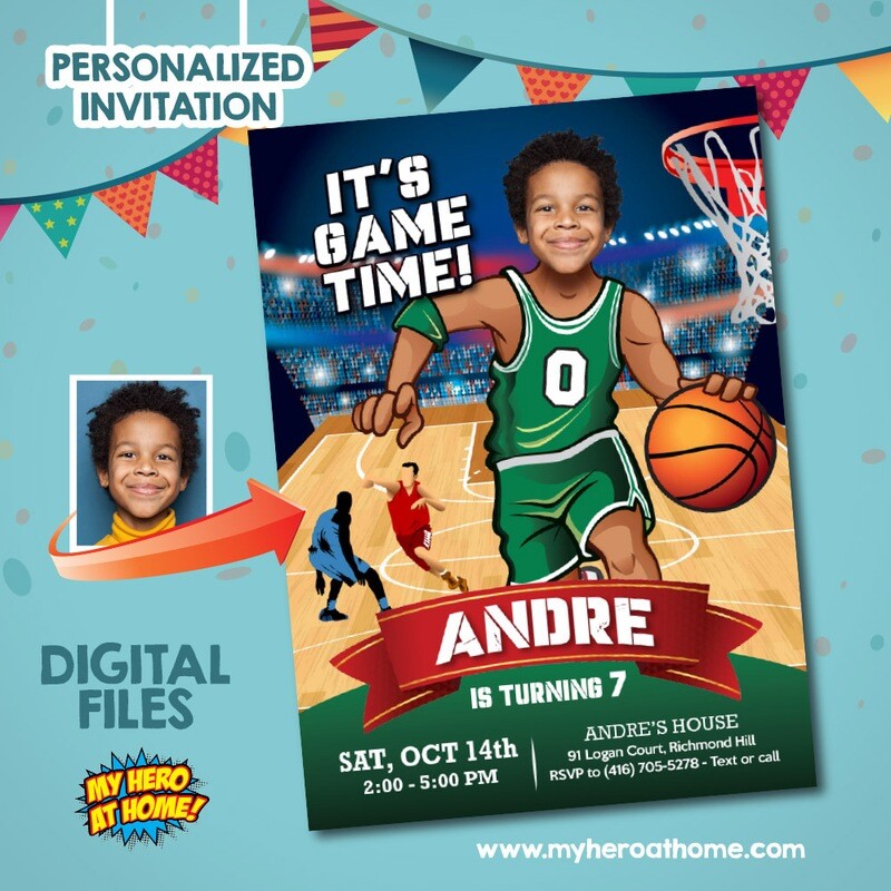 Basketball template with photo, Basketball Party template, Basketball birthday themed, Basketball Thank you tags, Basketball invitation. 743