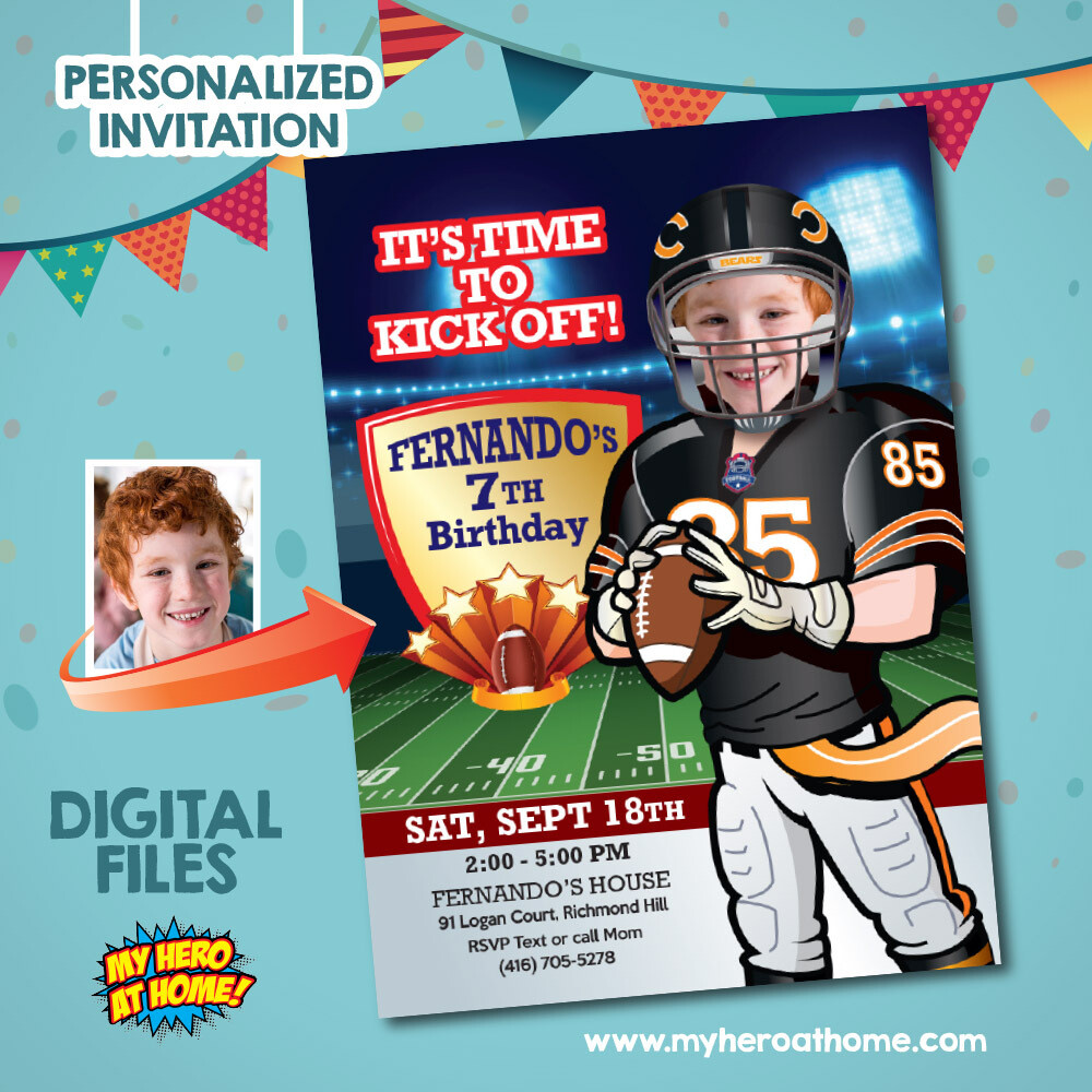 Chicago Bears Invitation, Chicago Bears template, Chicago Bears theme Party, Chicago Bears thank you, Chicago Bears digital. 746