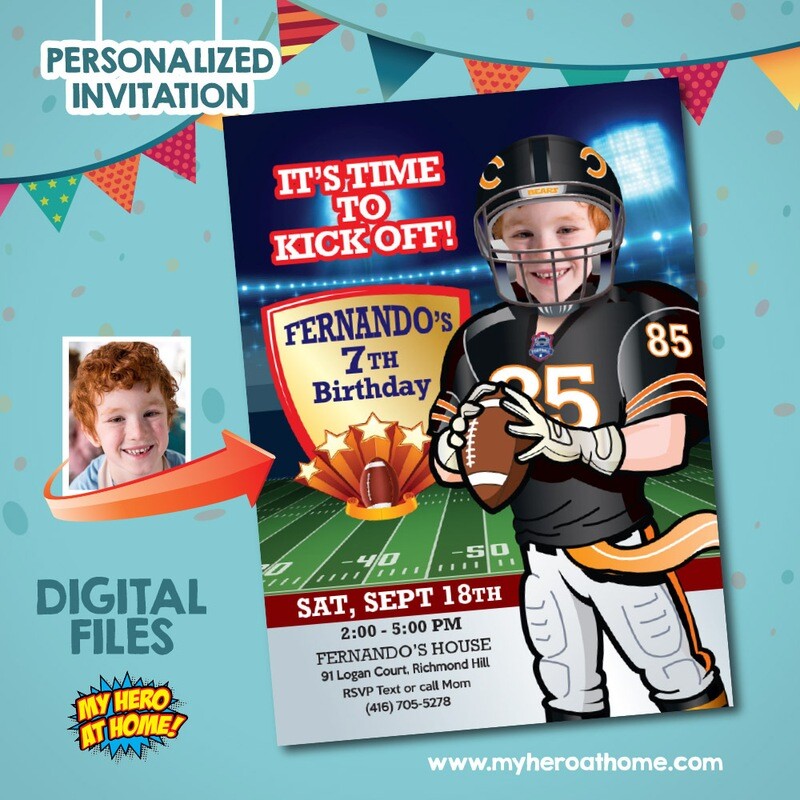 Chicago Bears Invitation, Chicago Bears template, Chicago Bears theme Party, Chicago Bears thank you, Chicago Bears digital. 746