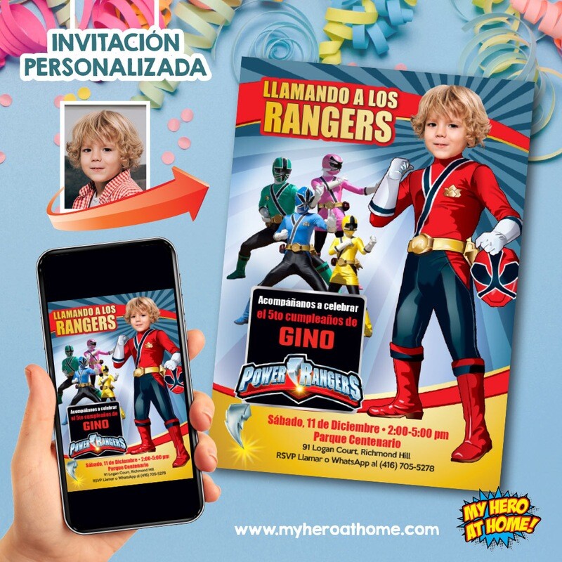 Power Rangers Rojo Invitacion. Fiesta tematica Power Rangers. Invitacion de Power Rangers Rojo. 752SP