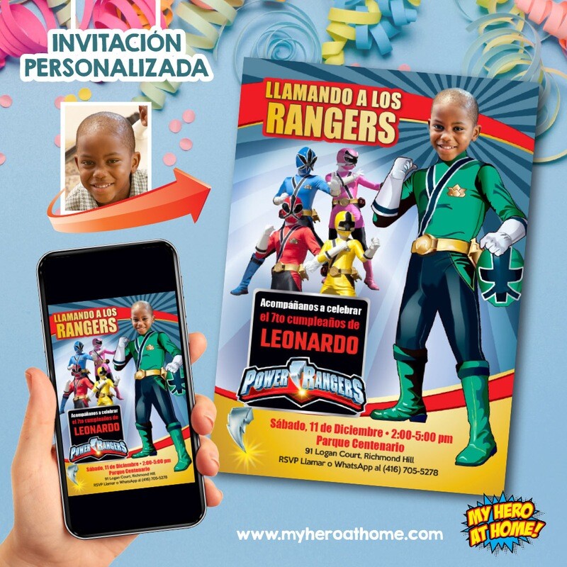 Power Rangers Verde Invitacion. Invita tema Power Rangers. Invitacion digital Power Rangers Verde. 755SP