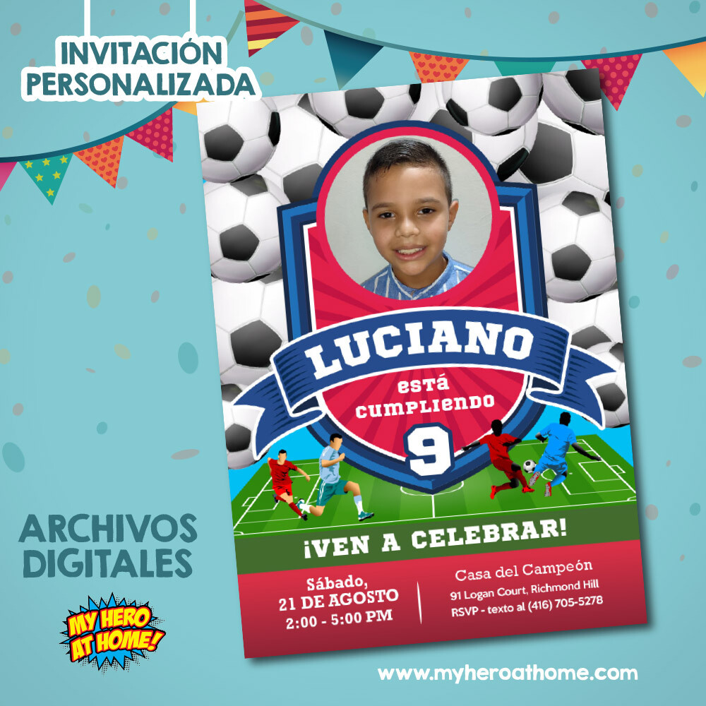 Invitación personalizada de Futbol con foto, Invita digital Futbol, Invitación tema Futbol, Invitación de Futbol, Template Futbol. 718SP