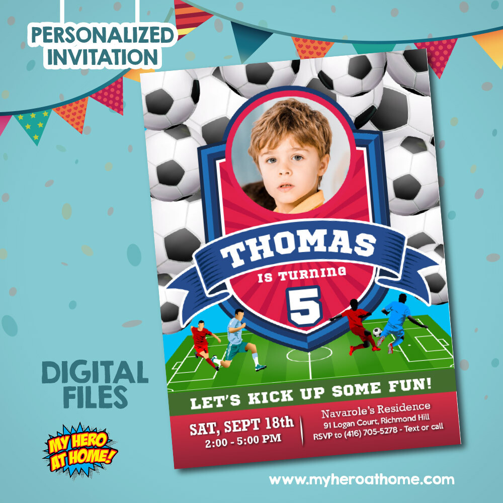 Soccer party Invitation with photo, Soccer template invitation, Soccer theme birthday, Soccer digital invitation, Soccer thank you card. 756