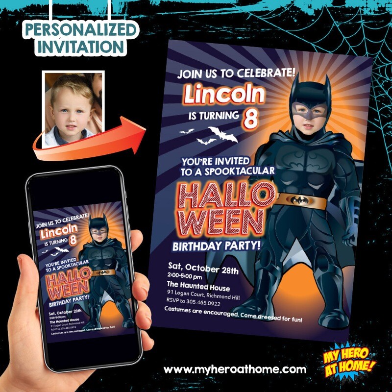 Batman Halloween Invitation, Batman Halloween template, Spooky Batman Invitation, Batman Invitation with photo. 1176