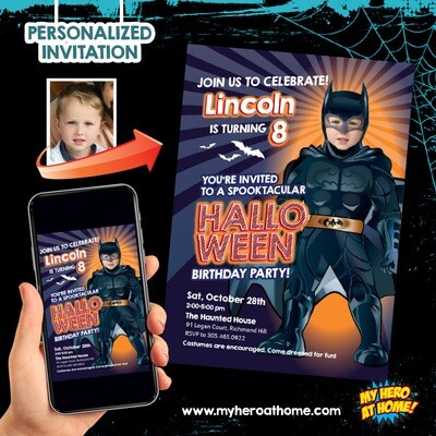 Batman Halloween Invitation, Batman Halloween template, Spooky Batman Invitation, Batman Invitation with photo. 1176