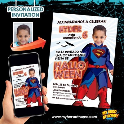 Superman Halloween Invitation, Superman Halloween template, Spooky Superman Invitation, Superman Invitation with photo. 1177