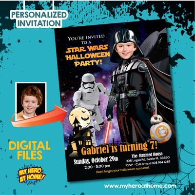 Darth Vader Halloween Invitation, Halloween Dark Side invitation, Darth Vader Halloween template, Darth Vader invitation with photo. 009HB