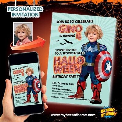 Captain America Halloween Invitation, Captain America Halloween template, Halloween Capt America, Captain America Invitation with photo. 760