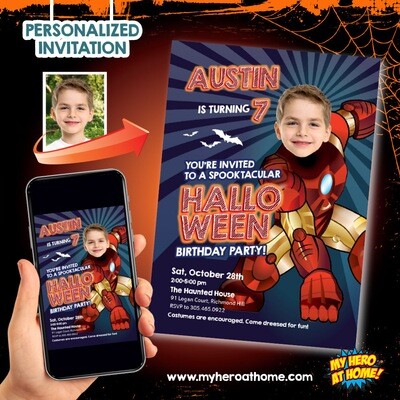 Iron Man Halloween Invitation, Iron Man Halloween template, Spooky Iron Man Invitation, Iron Man Invitation with photo. 761
