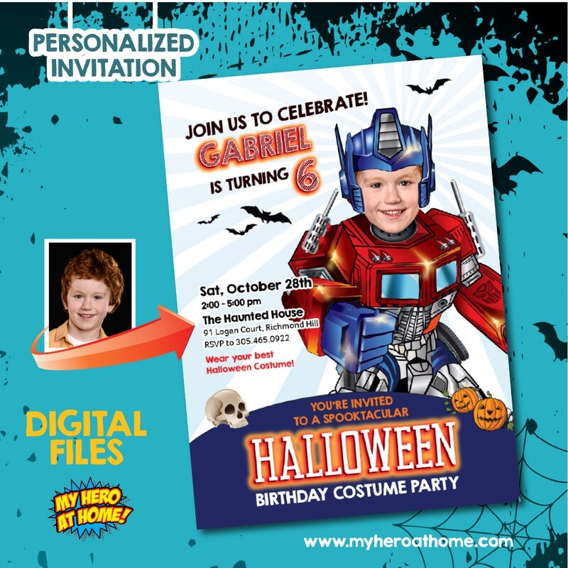 Optimus Prime Halloween Invitation, Optimus Prime Halloween template, Transformers Halloween Invitation, Optimus Prime Invitation with photo. 766