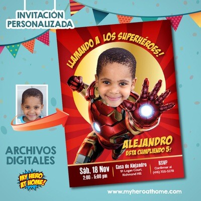Invitación de Iron Man personalizada, Invita digital de Iron Man, Invitación Iron Man con foto, Fiesta tema de Ironman, Ironman Spanish. 098SP