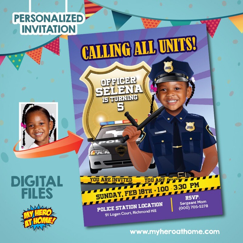 Girl Police Birthday Invitation, Girl Police Template invitation, Girl police digital invitation, Girl Police thank you, Police Party.  234