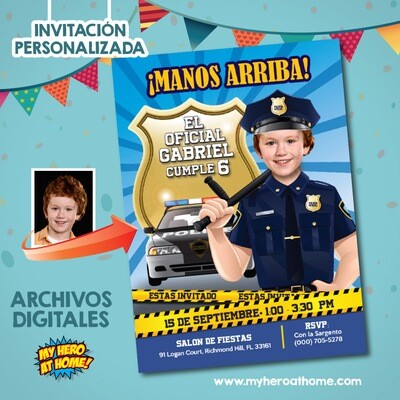 Invitacion de Policia, Template de Policia, Fiesta tema Policia, Cumpleanos tema Policias, Policia invitacion Spanish. 233SP