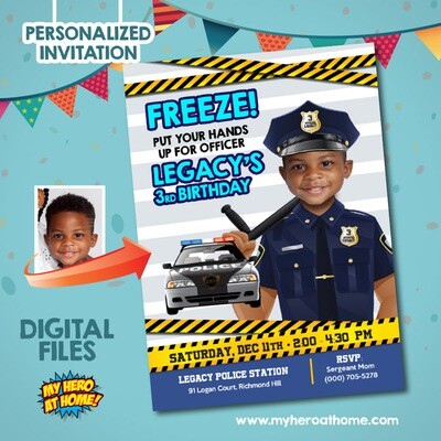 Personalized Police Invitation with photo, Police Birthday invitation template, Freeze Police party invitation, Policeman Officer invitation. 779