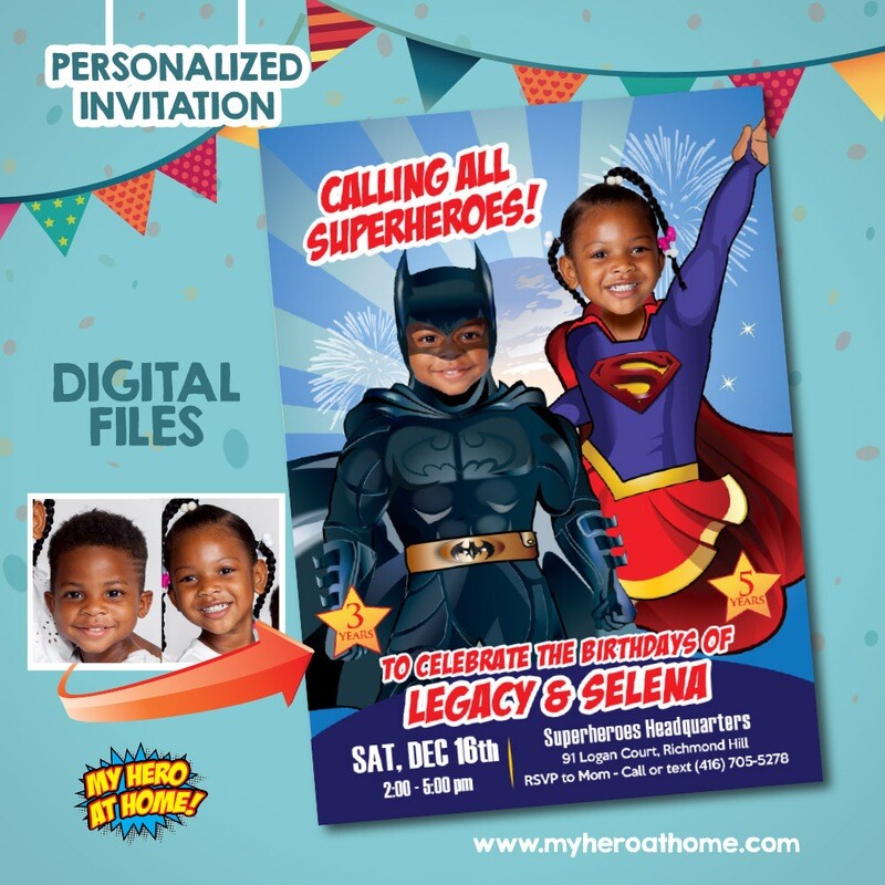 Batman and Super Girl Invitation, Joint Super Girl and Batman Party, Super Girl and Batman template. 782