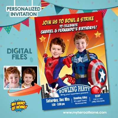Joint Captain America and Spider-man bowling party, Captain America and Spiderman Bowling theme party, Captain America and Spiderman template. 613