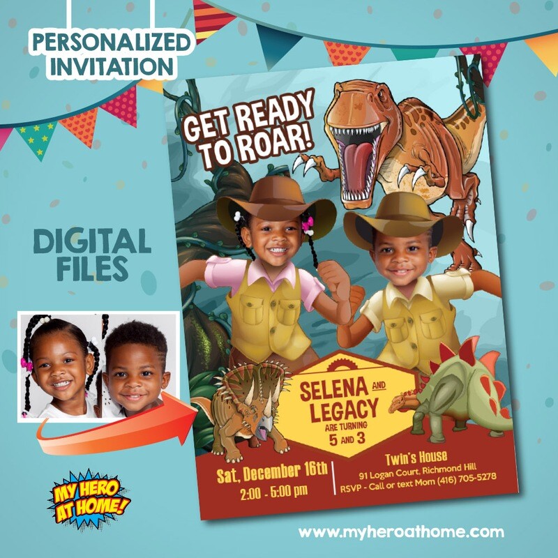 Joint Dinosaurs party Invitation template, Siblings Dinosaurs Birthday Party, Joint Paleontologists Party, Joint Dino-mite Invitation. 784