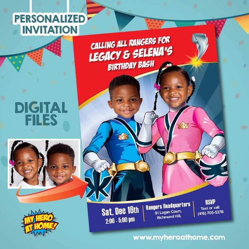 Power Rangers Siblings Birthday Invitation, Joint Power Rangers theme Party, Power Rangers girl and boy birthday invitation. 785