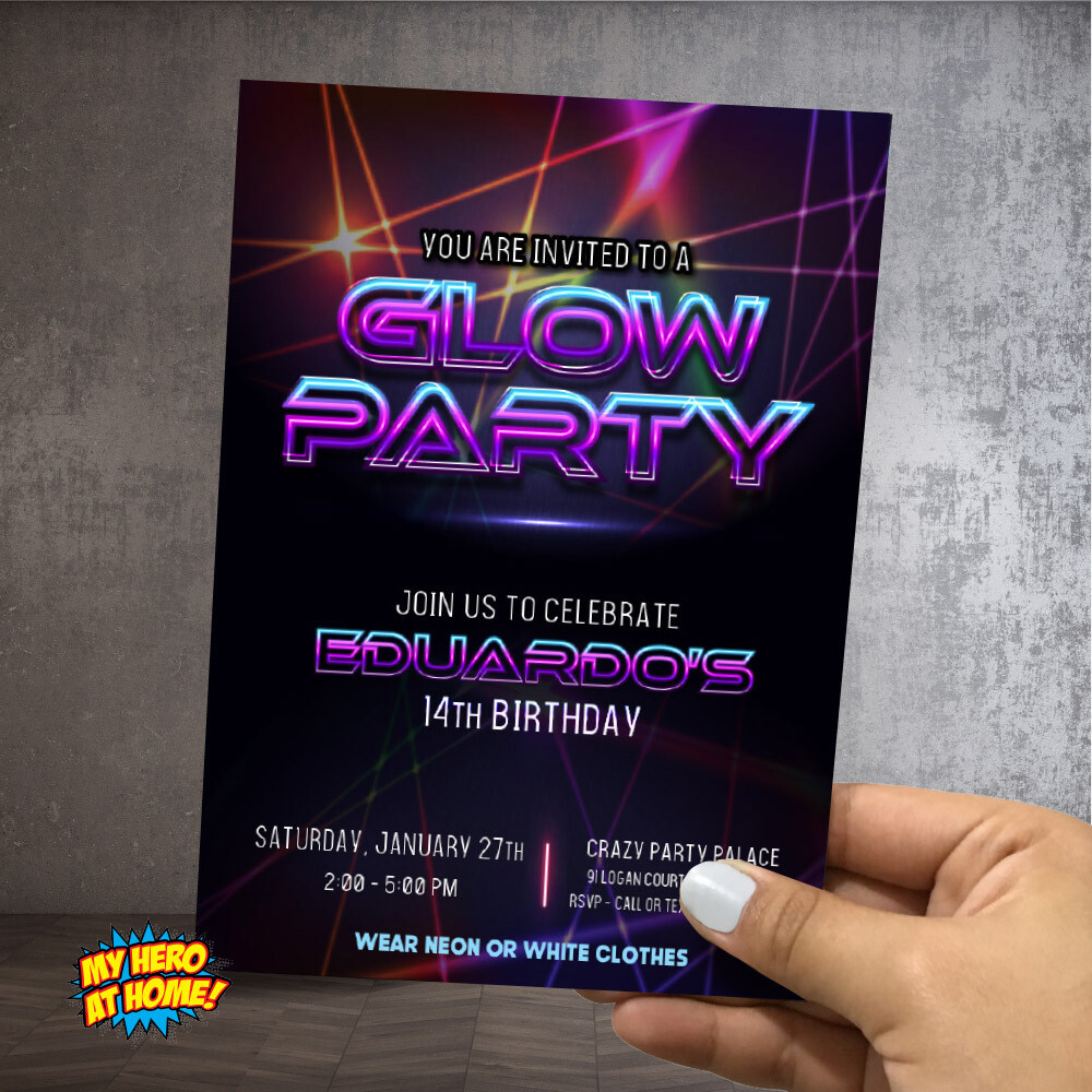 Glow Party Invitation, Personalized Glow birthday Invitation, Glow invitation Template, Glow Fluorescent invitation. 795